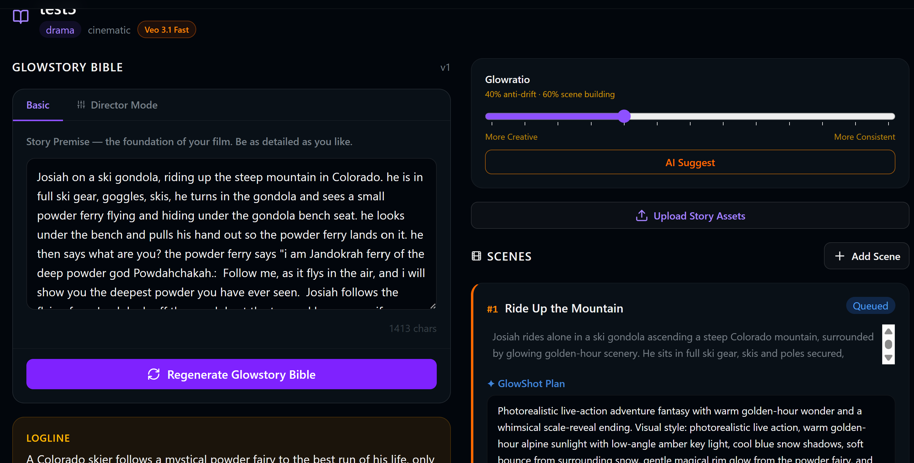 GlowStory Bible — narrative continuity bible with visual anchors