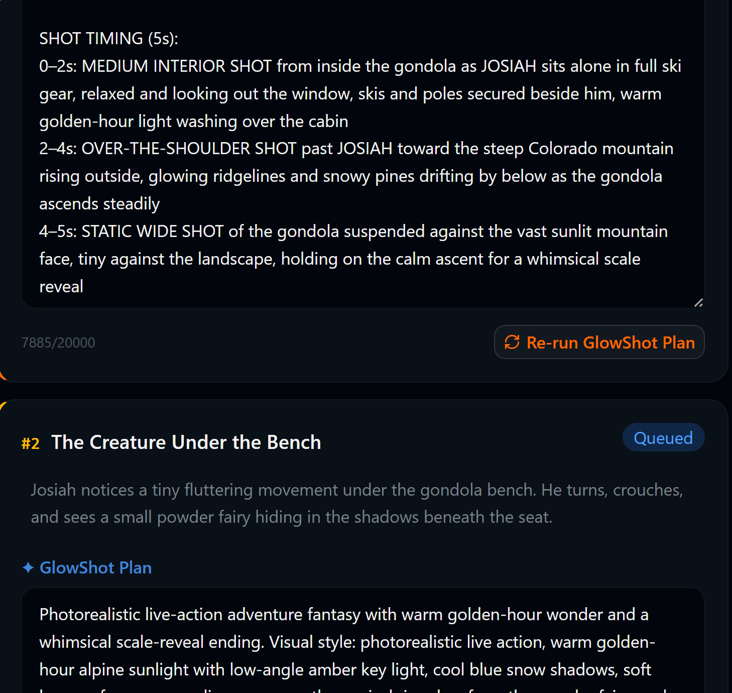 GlowStory Bible — shot planning and camera directions