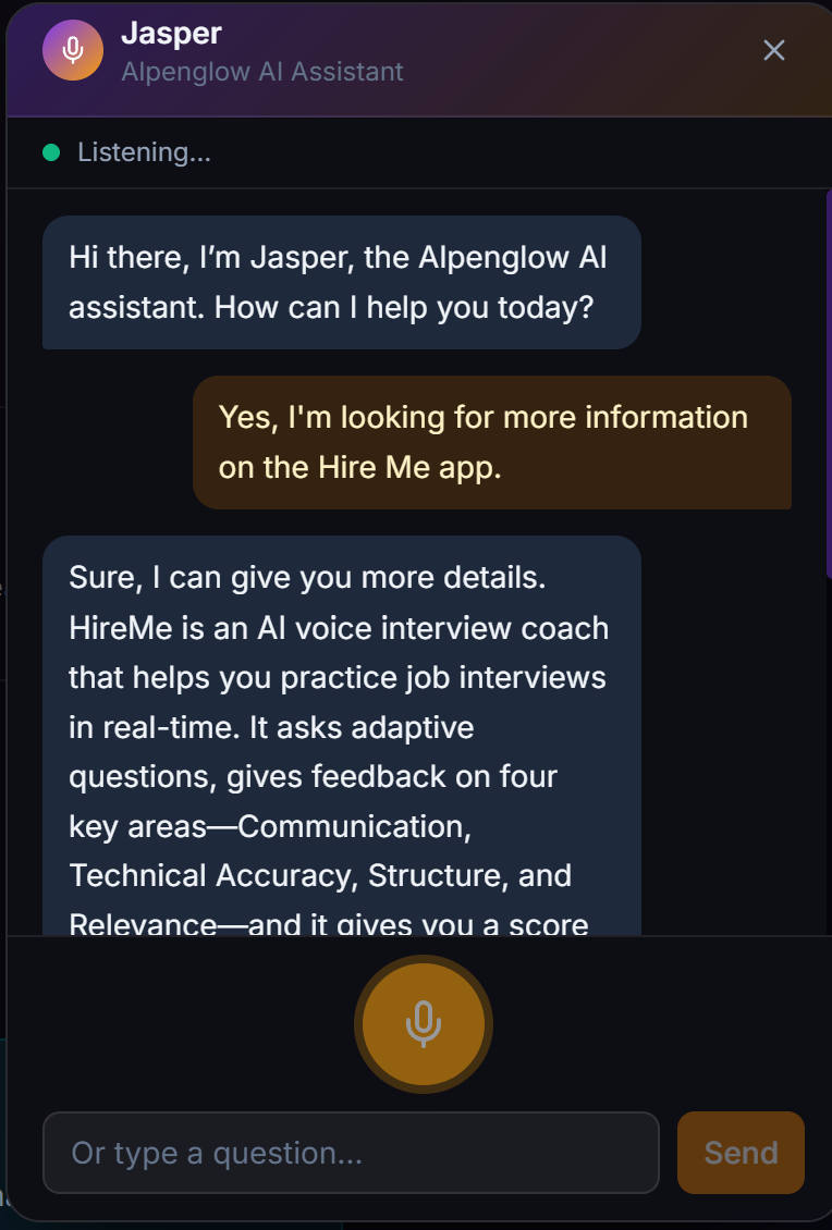 AlpenJasper custom voice agent live on alpenglow.ai