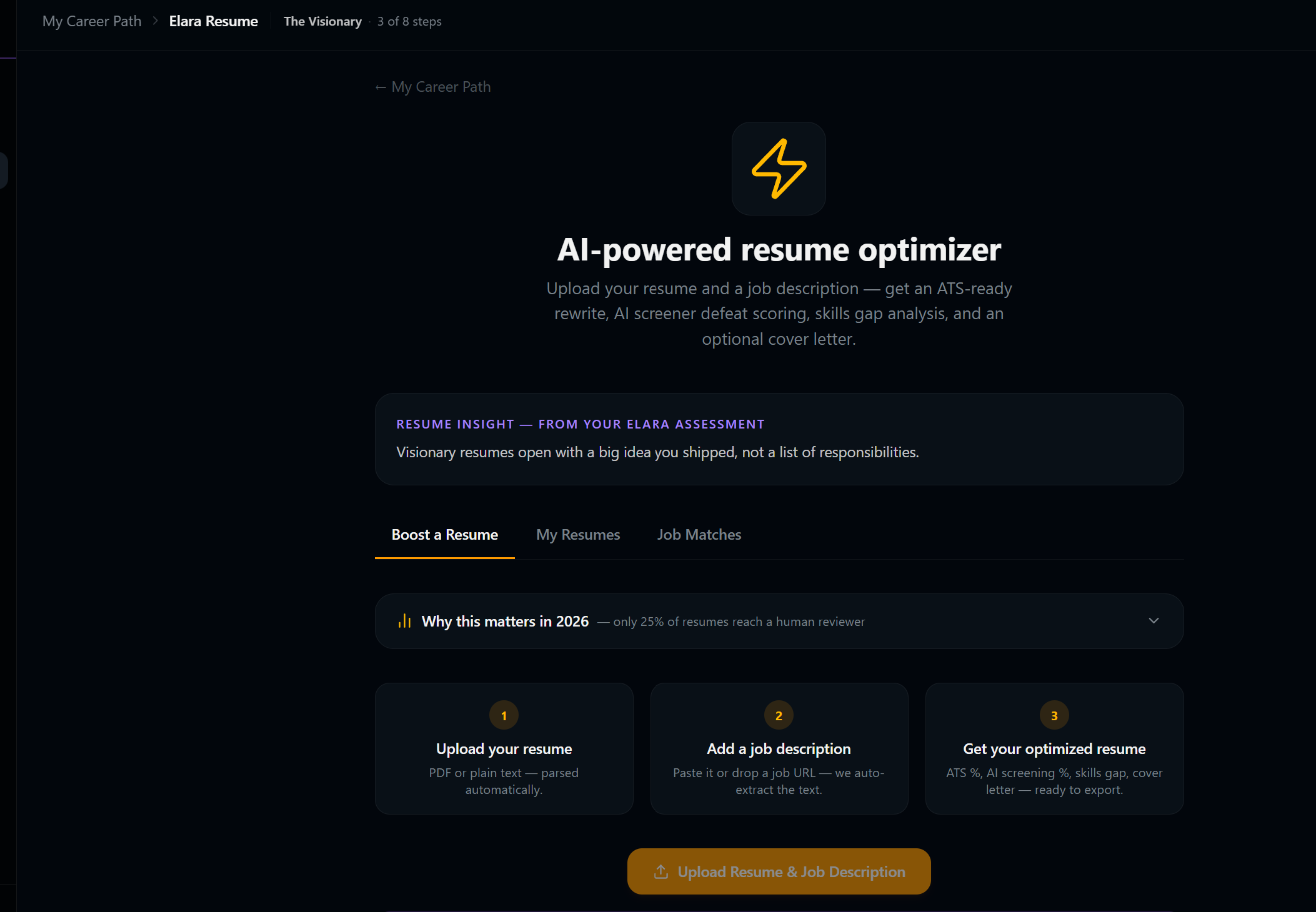 Elara Resume — upload a résumé and a job description, get an ATS-ready rewrite