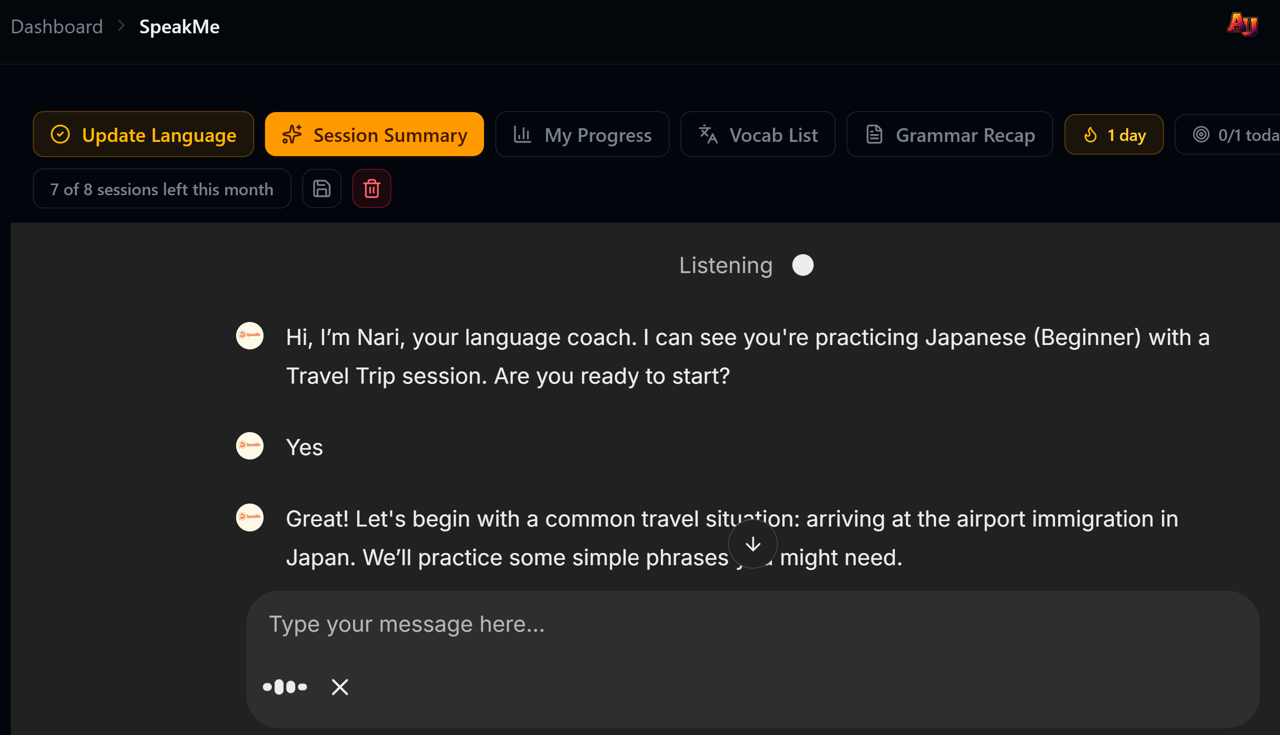 SpeakMe — language learning coach with personalized conversation practice